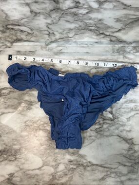 aerie  Blue Ruffle Bikini Bottoms with Embroidered Detail